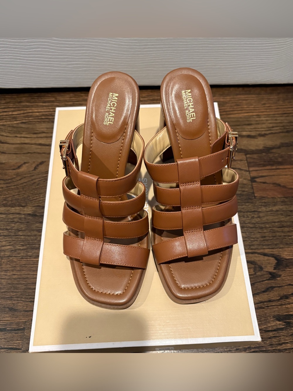 Michael Kors Brown Strappy Slide Sandals with Side Buckle - Picture 4 of 8
